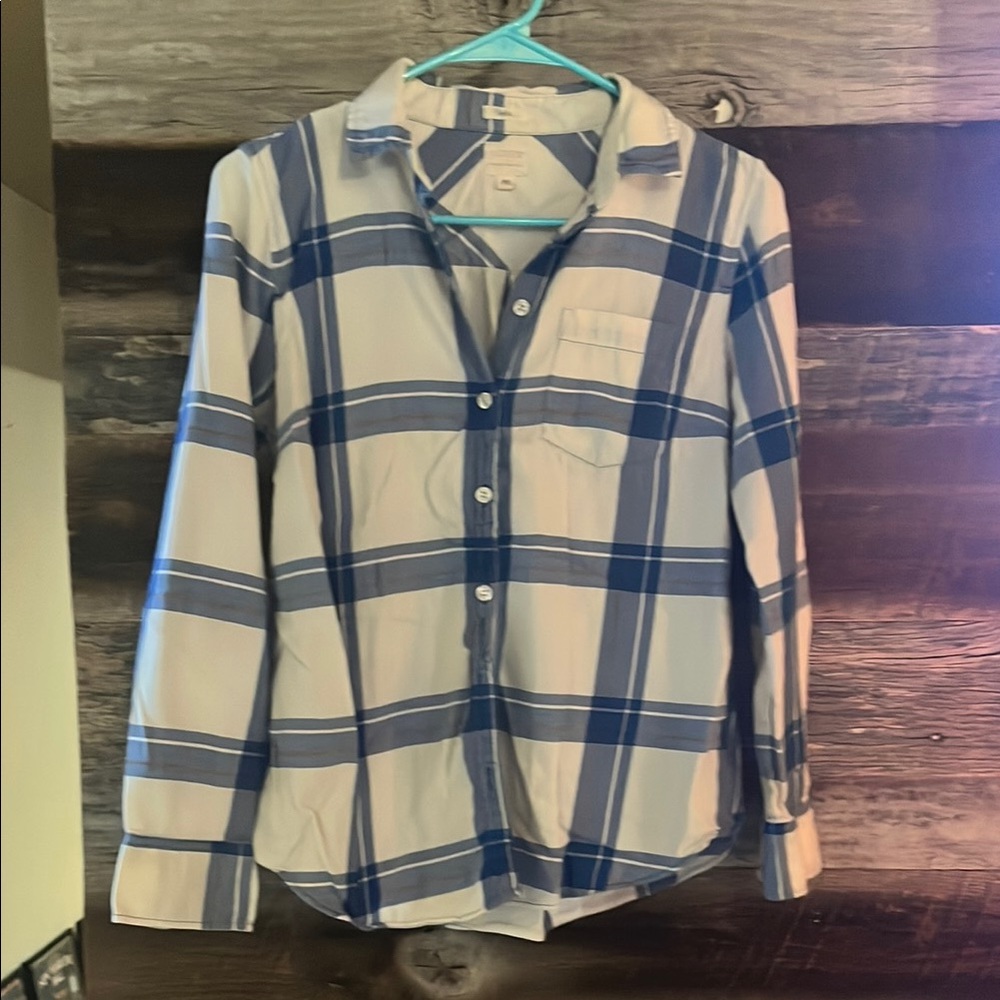 J. Crew Blue and White Casual Button Down Shirt